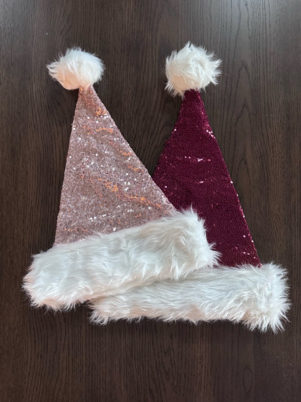 NEW!! Sequined Santa Hats - Set of 2 - Burgundy & Blush